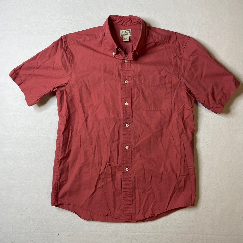 L.L.‎ Bean Mens Short Sleeve Button Down Shirt Casual Cotton Red Medium